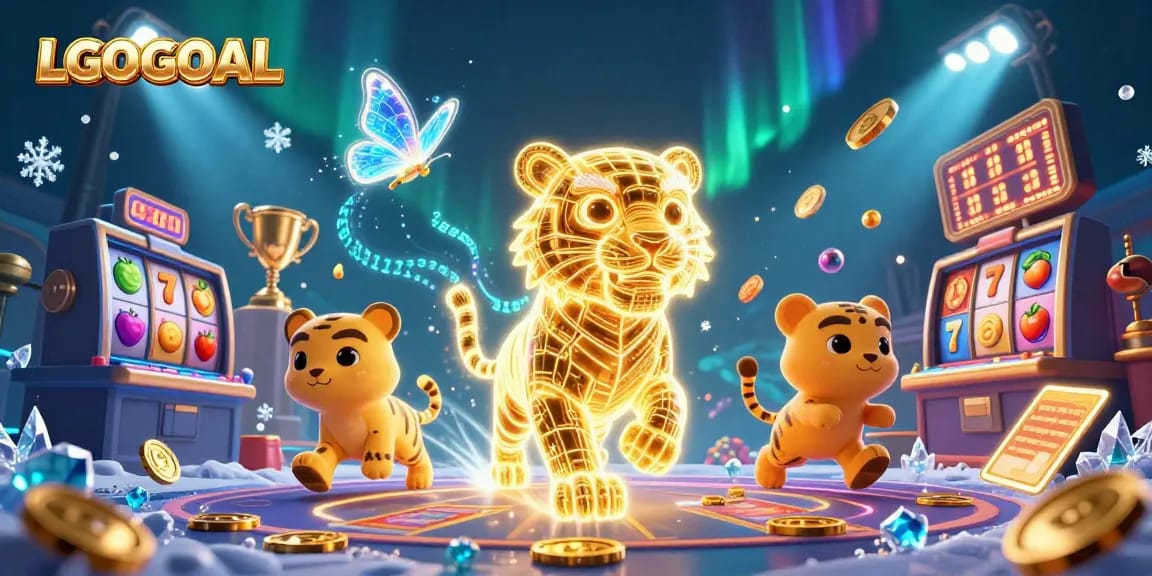 Experience thrilling gameplay at LGOGOAL with neon avatars and vibrant slot elements in a dynamic casino.