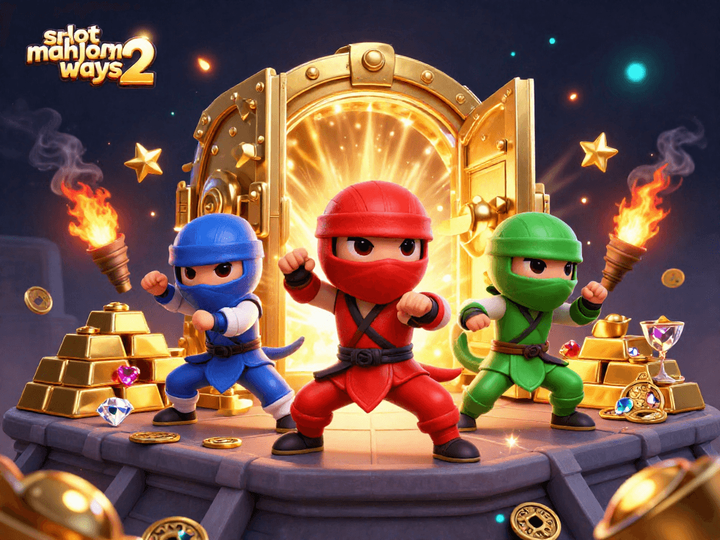 Engage with slot mahjong ways 2 in an exciting scene featuring ninja chameleons and treasure.