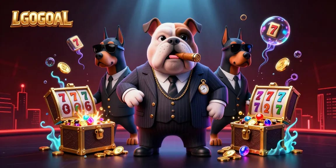 Spin to win at LGOGOAL with a cartoon mafia boss and bodyguards in a lively casino scene