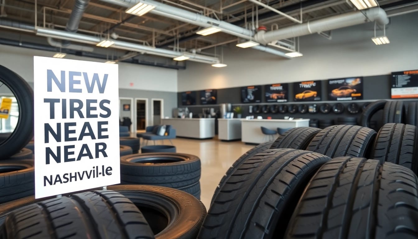Find high-quality new tires near me Nashville displayed in a professional tire shop interior.