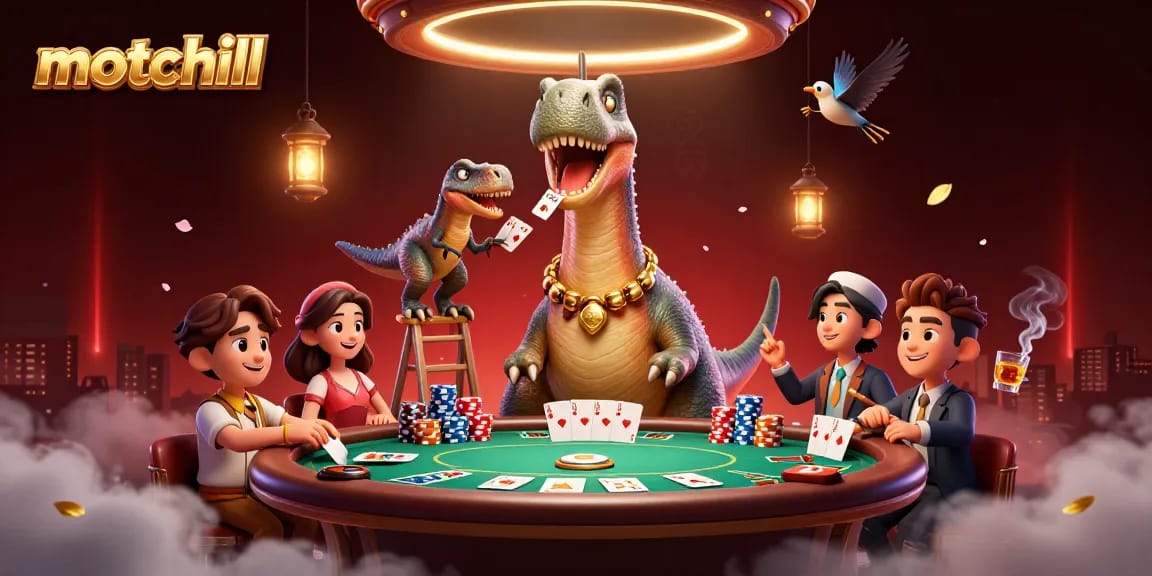 Engage with motchill while enjoying this vibrant casino scene showcasing a brontosaurus and raptor in action.
