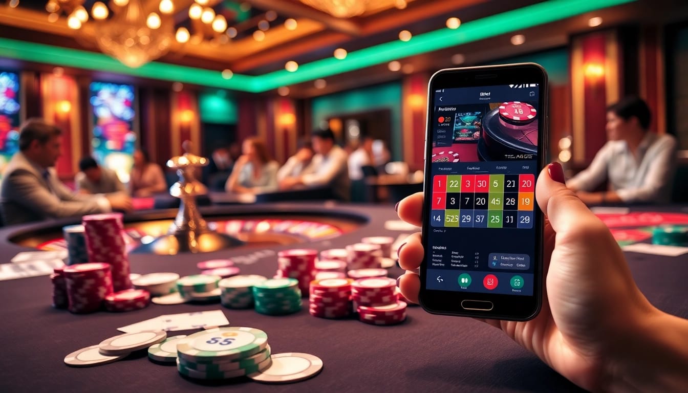 Players enjoying a thrilling game at 188bet's casino with chips and cards on the table.