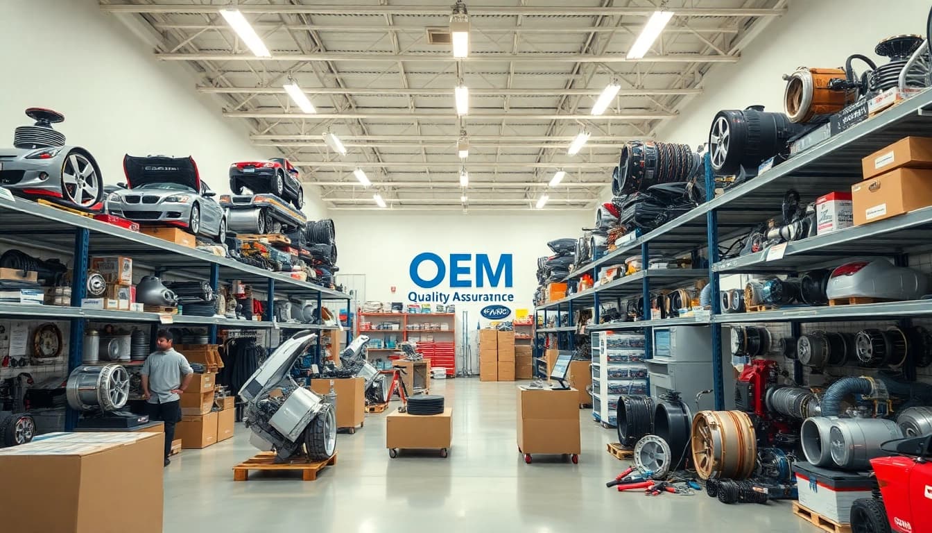 Browse authentic automotive parts at https://factoryoemsupply.com/ in a vibrant distribution center.