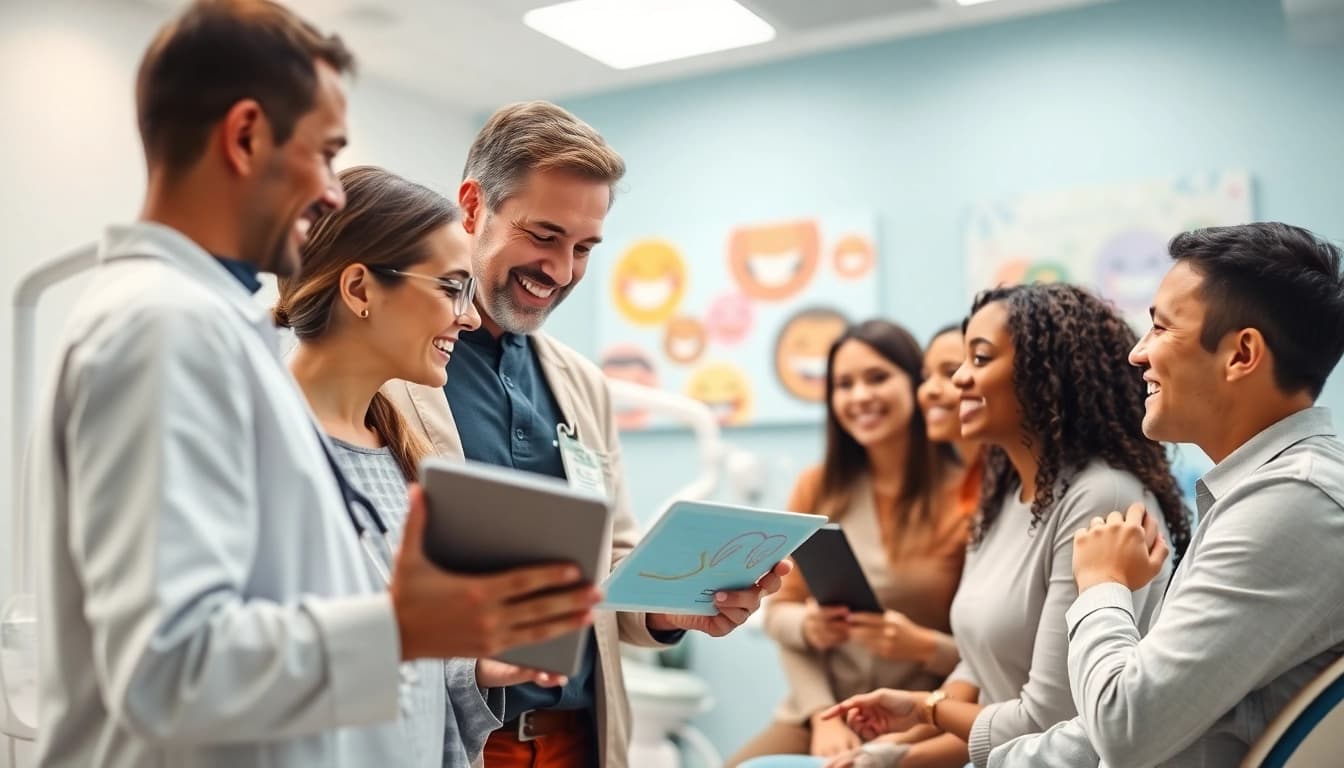 Edmonton orthodontist consulting with a family in a modern clinic, showcasing advanced dental treatments.