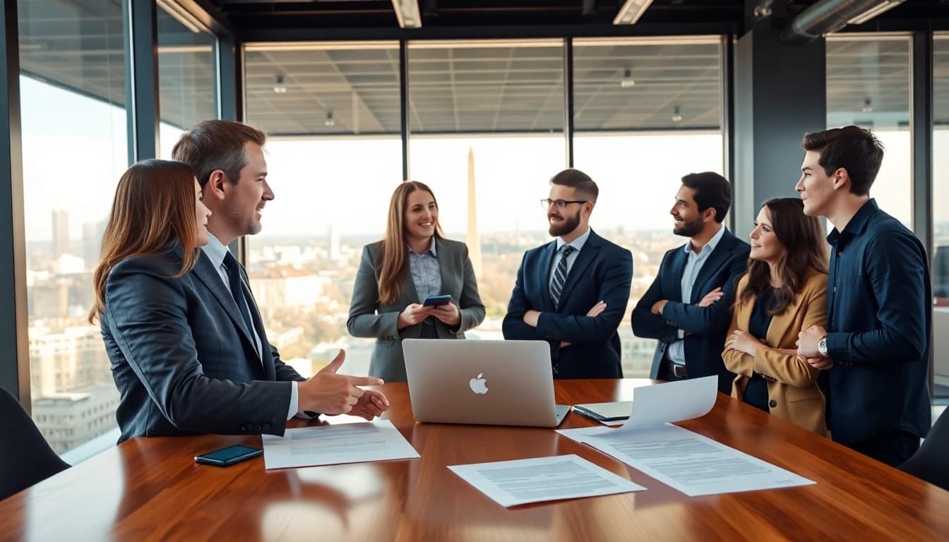 Washington DC Startup Lawyer advising entrepreneurs in a modern office environment.