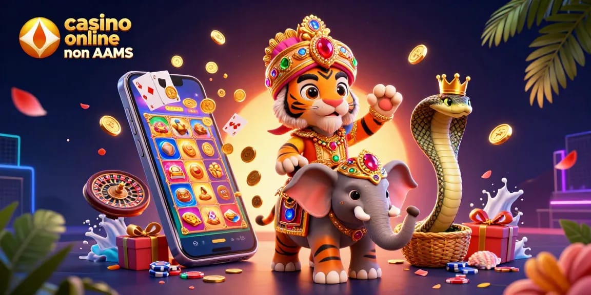 Gioca nei migliori casino online non AAMS con un maharaja, un elefante e simboli di vincita.