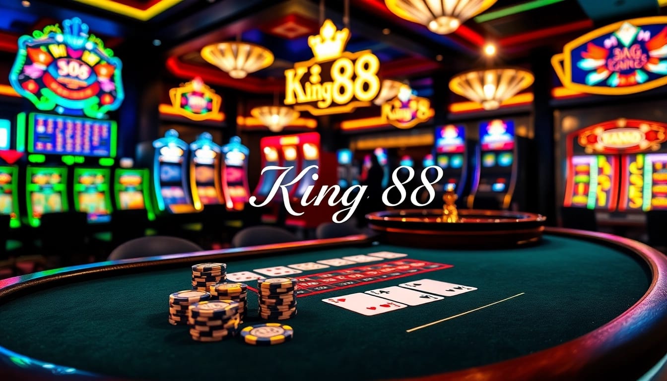 Experience the vibrant gambling atmosphere at King 88 casino featuring dynamic tables and stunning slot machines.