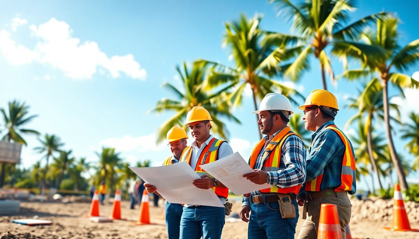 Hawaii construction association teamwork showcased by workers on a vibrant building site.