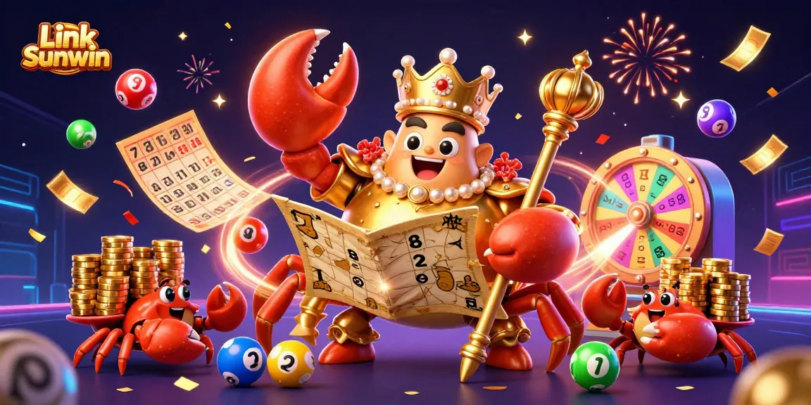 Engage with Link Sunwin's vibrant gaming universe featuring a golden crab emperor, exciting lottery elements, and dynamic casino action.
