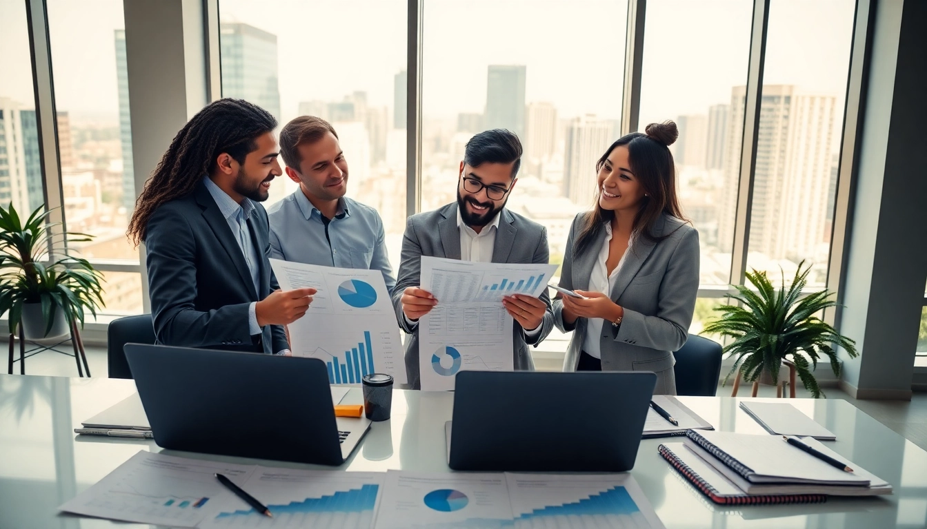 Analyze competitor pricing data in a bright office, demonstrating team collaboration.