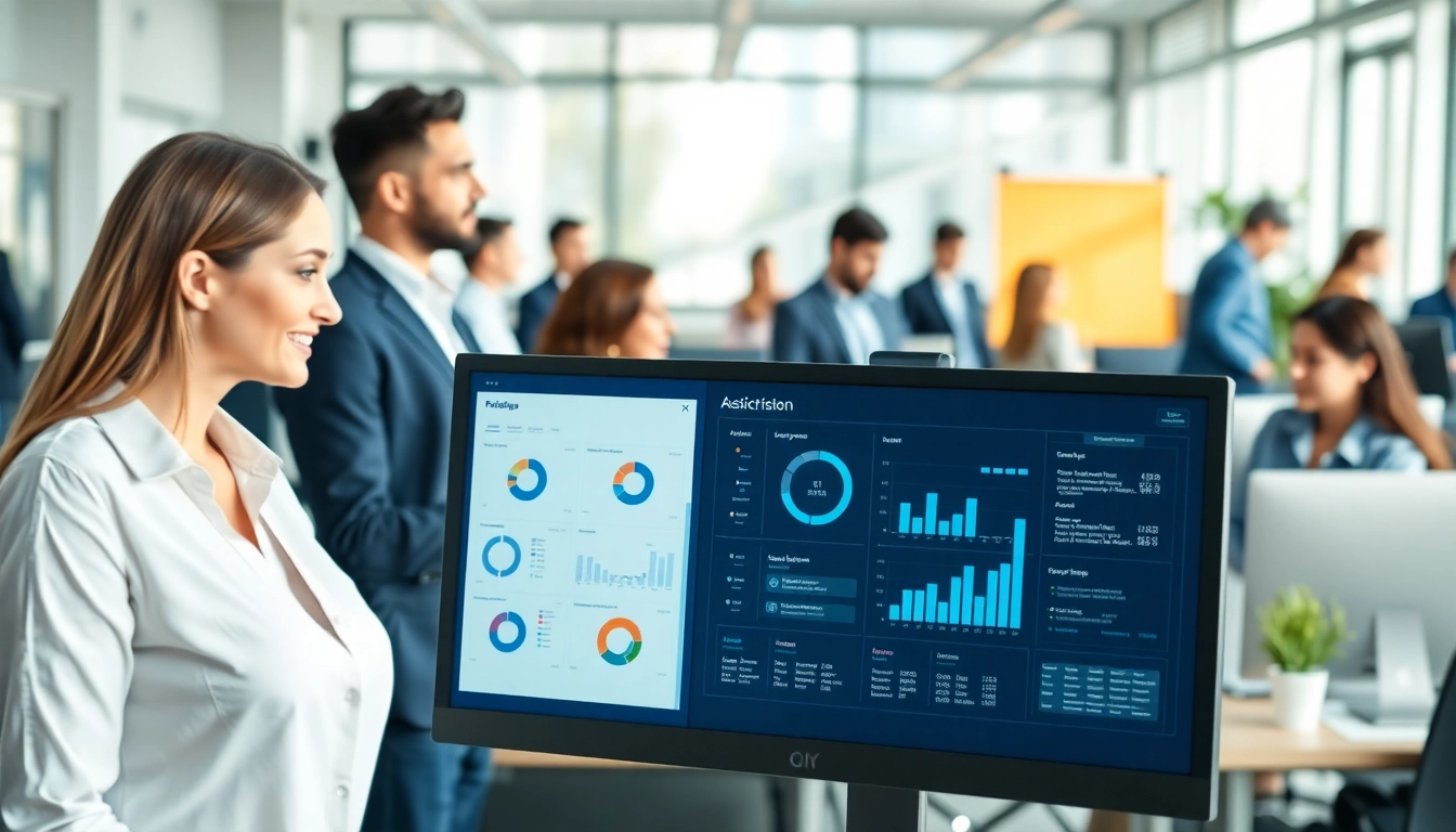 Engage with an enterprise ai assistant interface in a modern office setting, emphasizing productivity.