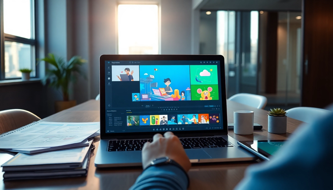 Sora app engaging user creating dynamic videos in a modern workspace.