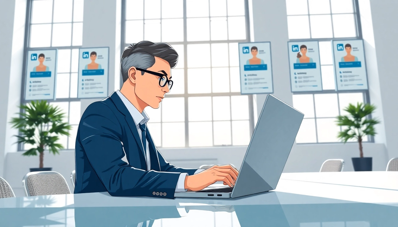 Use the linkedin email finder tool while a professional works in a modern office