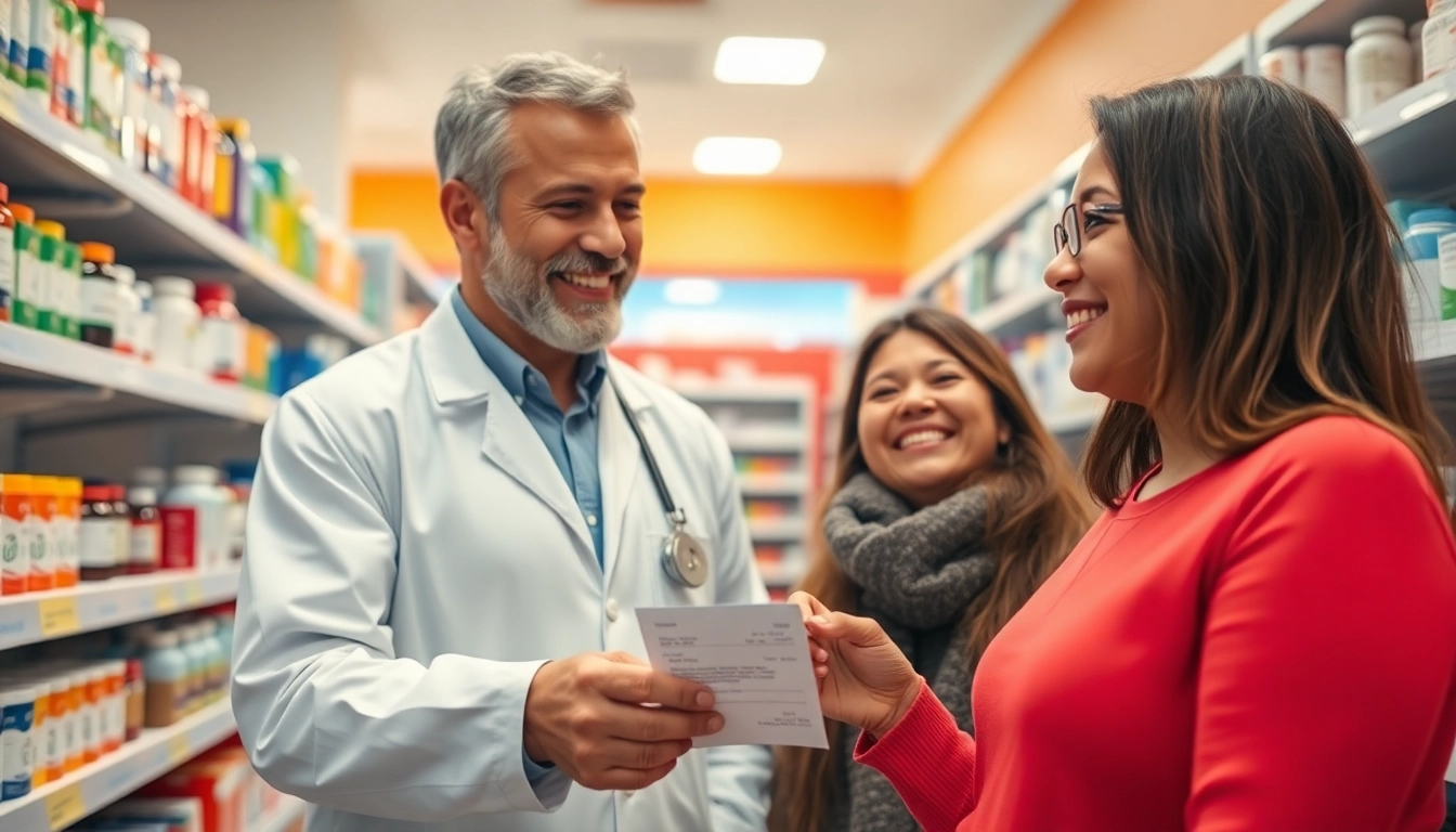 Customer receiving medication advice at an online pharmacy for personalized care.