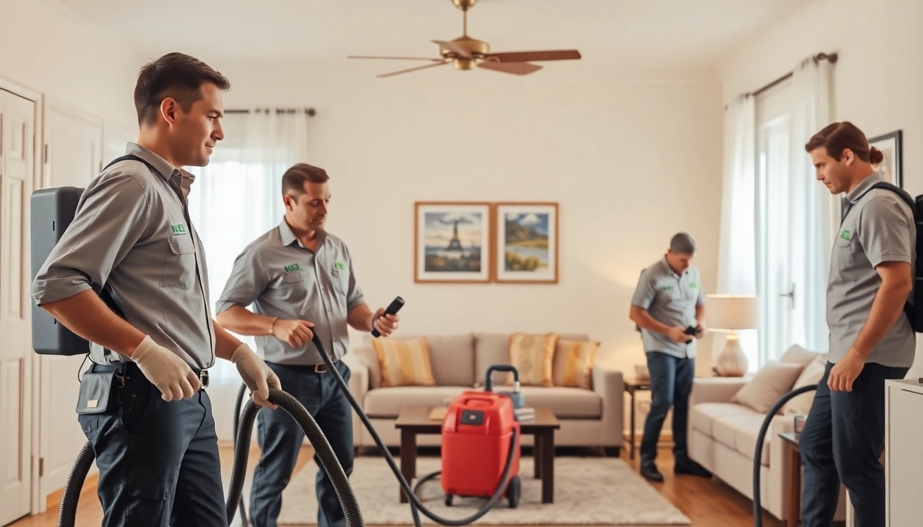 Bed bug exterminators demonstrating effective pest control in a residential home.