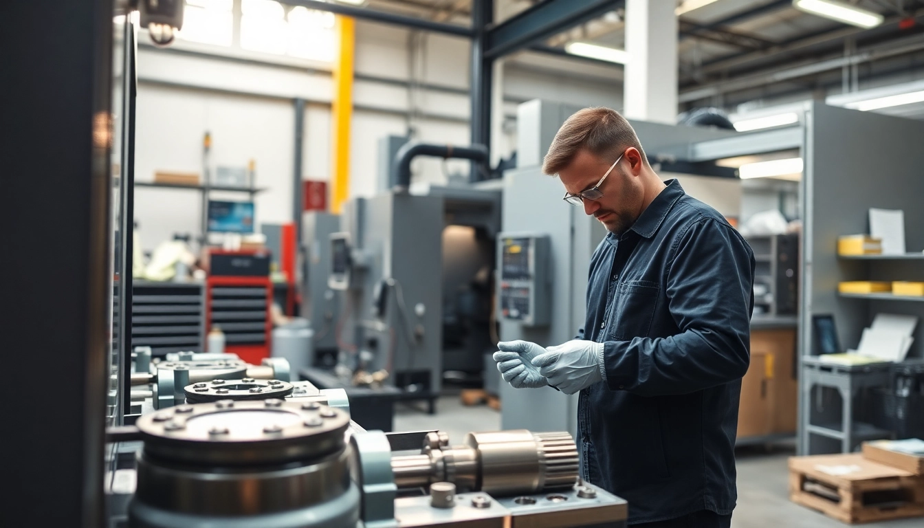 Custom part manufacturer workshop showcasing precision CNC machining and skilled craftsmanship.