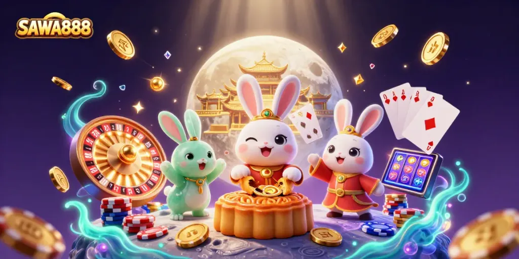 Experience thrilling gameplay with SAWA888 as the moon rabbit unveils hidden poker chips.