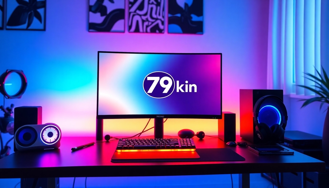 Explore the dynamic gaming setup showcasing the 79king logo and vibrant RGB lighting.