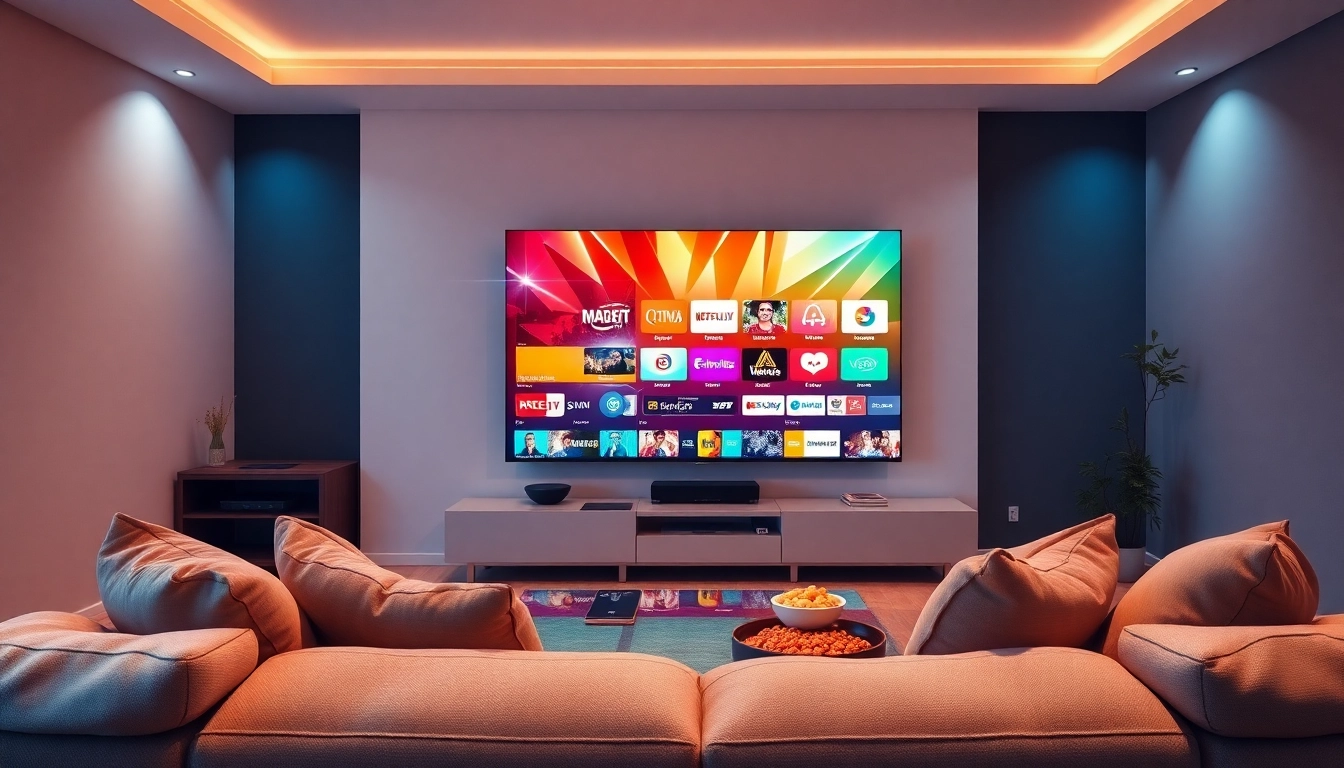 Enjoy watching IPTV channels in a vibrant living room setting.
