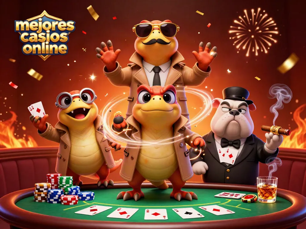 Disfruta de los mejores casinos online mientras tres raptores disfrazados tratan de engañar en la entrada.