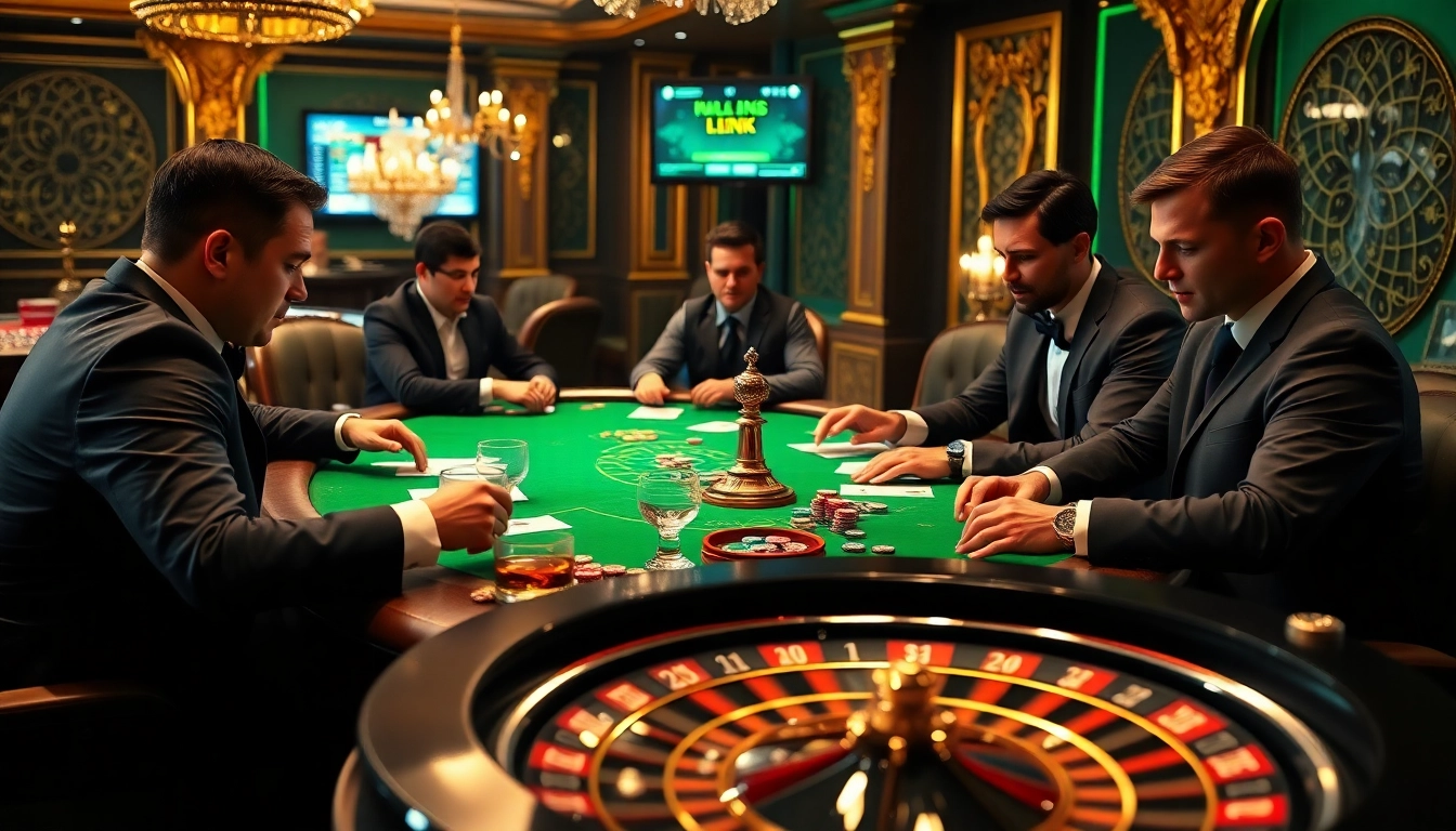 Experience the thrill of gambling with 주소모음 in a luxurious casino setting featuring poker and roulette.