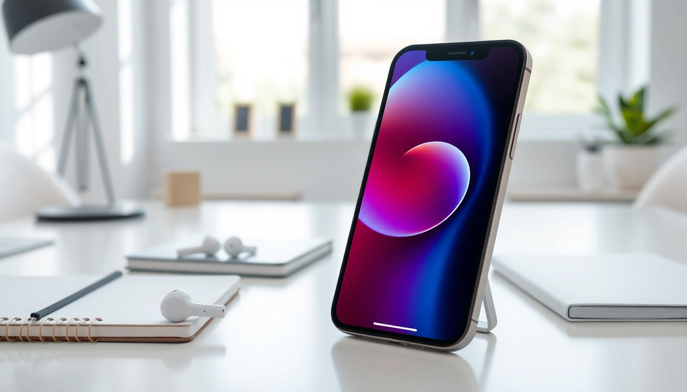 iPhone SE 4 en un elegante escritorio con accesorios tecnológicos y luz natural.