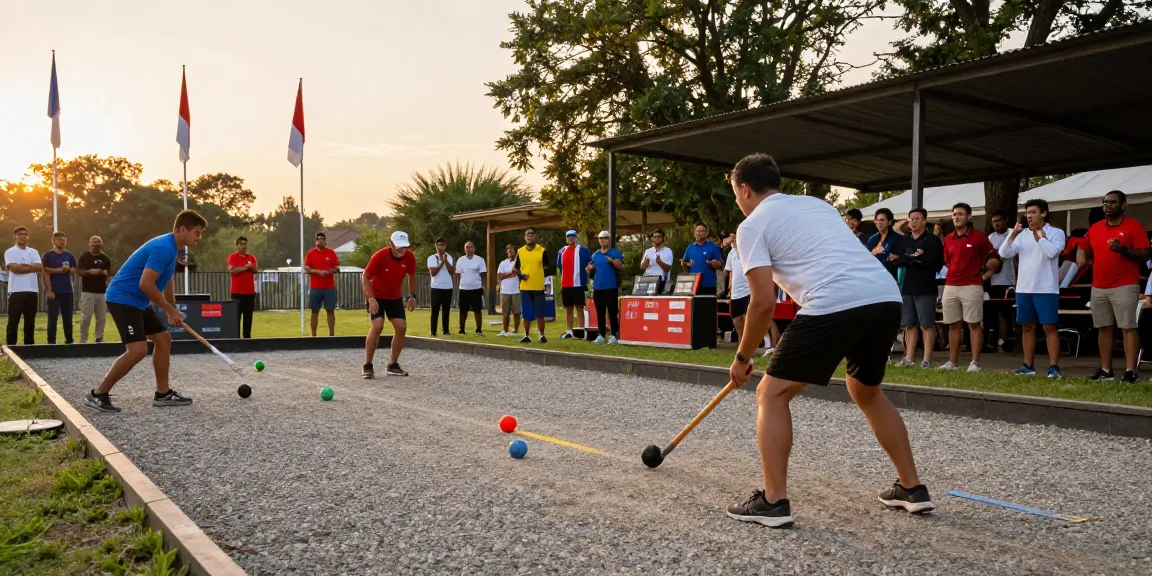 FOPI Kota Balikpapan sedang mengadakan pertandingan petanque dengan suasana seru dan dukungan komunitas.
