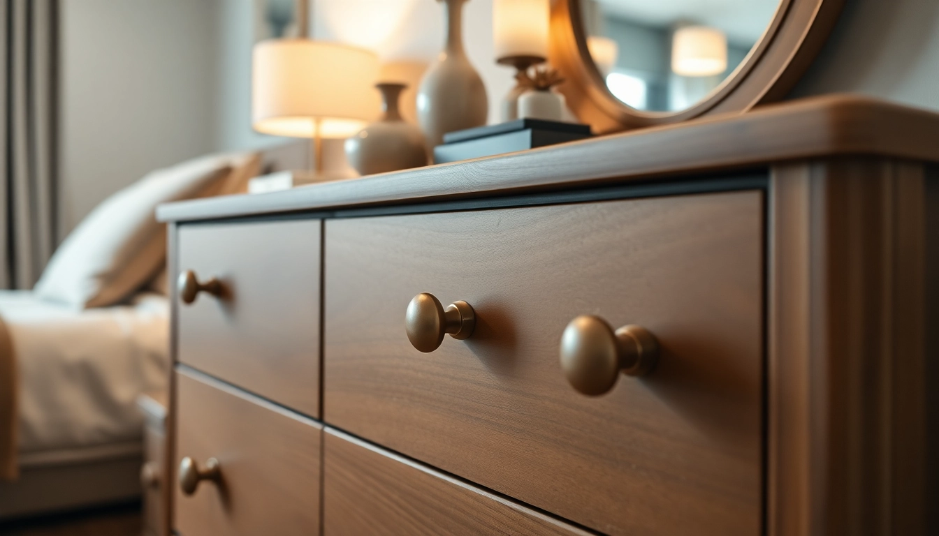 Stylish chest of drawers in a contemporary bedroom, featured with elegant design elements.