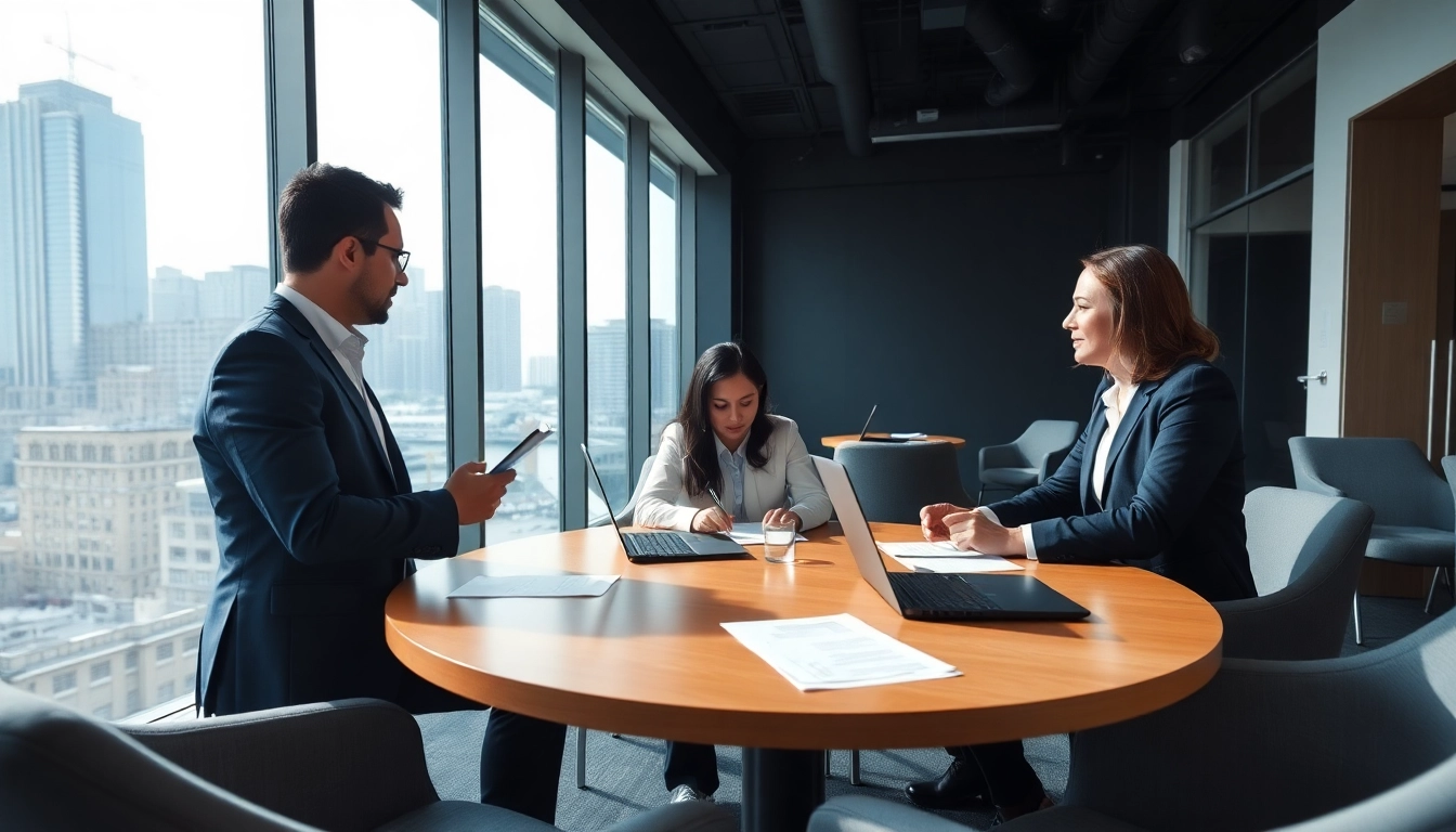 Agents strategizing on debt collection uk methods in a bright, modern office.