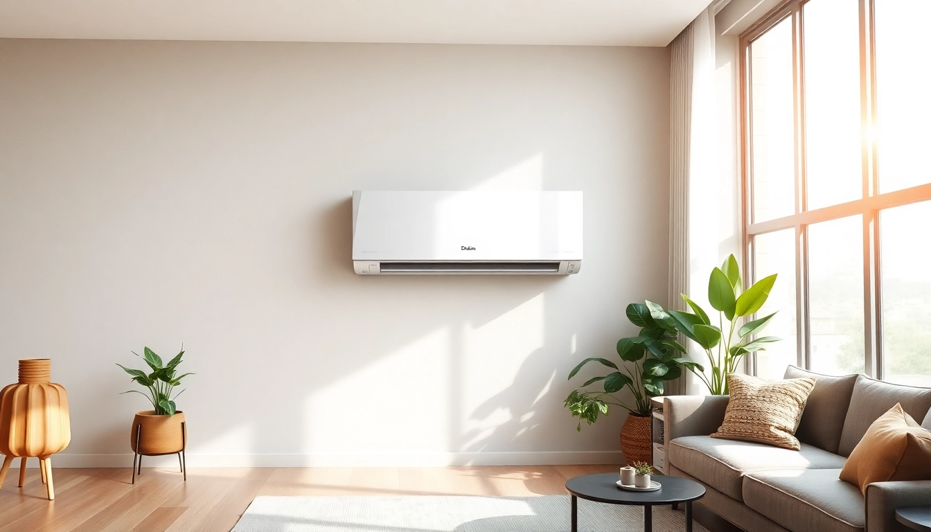 Showcasing a Daikin mini split AC unit in a modern living space with bright lighting.