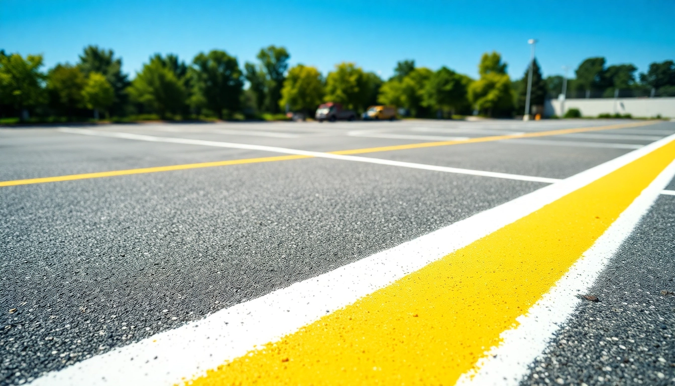 Expert line striping Jackson MS service showcasing fresh asphalt paint lines.