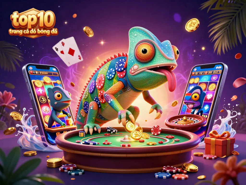 Các trang cá độ bóng đá uy tín hàng đầu thể hiện bởi hình ảnh chú tắc kè khổng lồ trong sòng bạc.