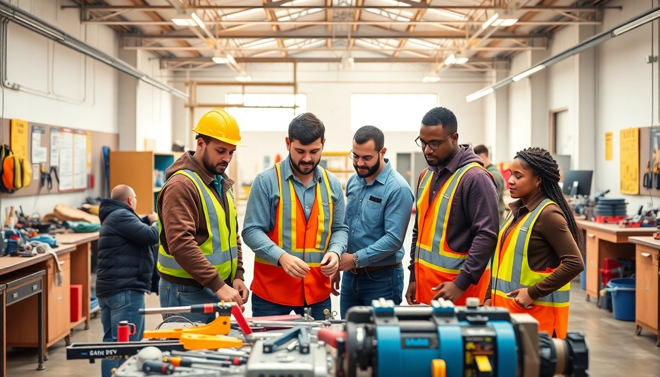 Workers collaborating for nccer certification in a vibrant training environment.