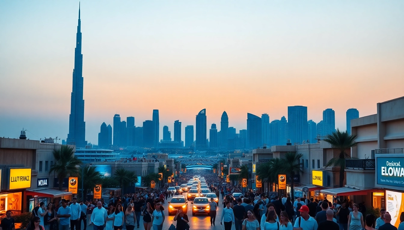 Experience dubai city sightseeing with vibrant Dubai skyline featuring iconic landmarks.