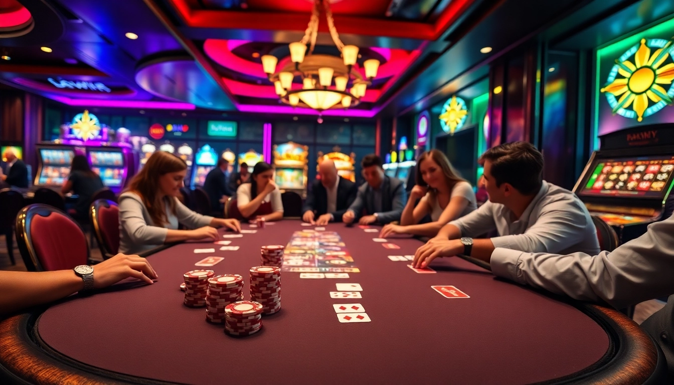 Exciting casino moment at Haywin showcasing a professional poker table setup with vibrant colors and lively players.