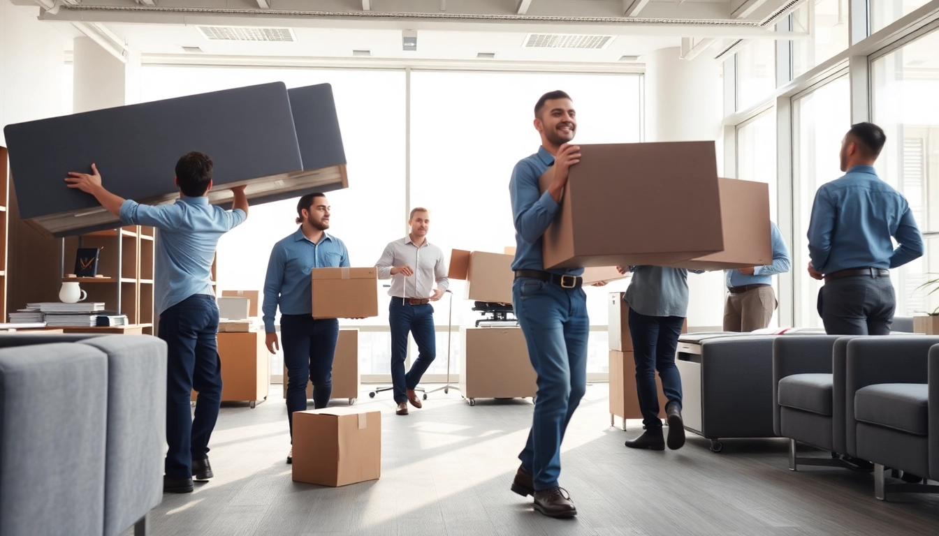 Commercial Movers team efficiently relocating office equipment in a professional setup.