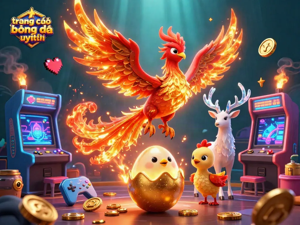 Cá cược bóng đá uy tín tại trang cá độ bóng đá uy tín, với hình ảnh phượng hoàng lửa và các yếu tố hấp dẫn khác.