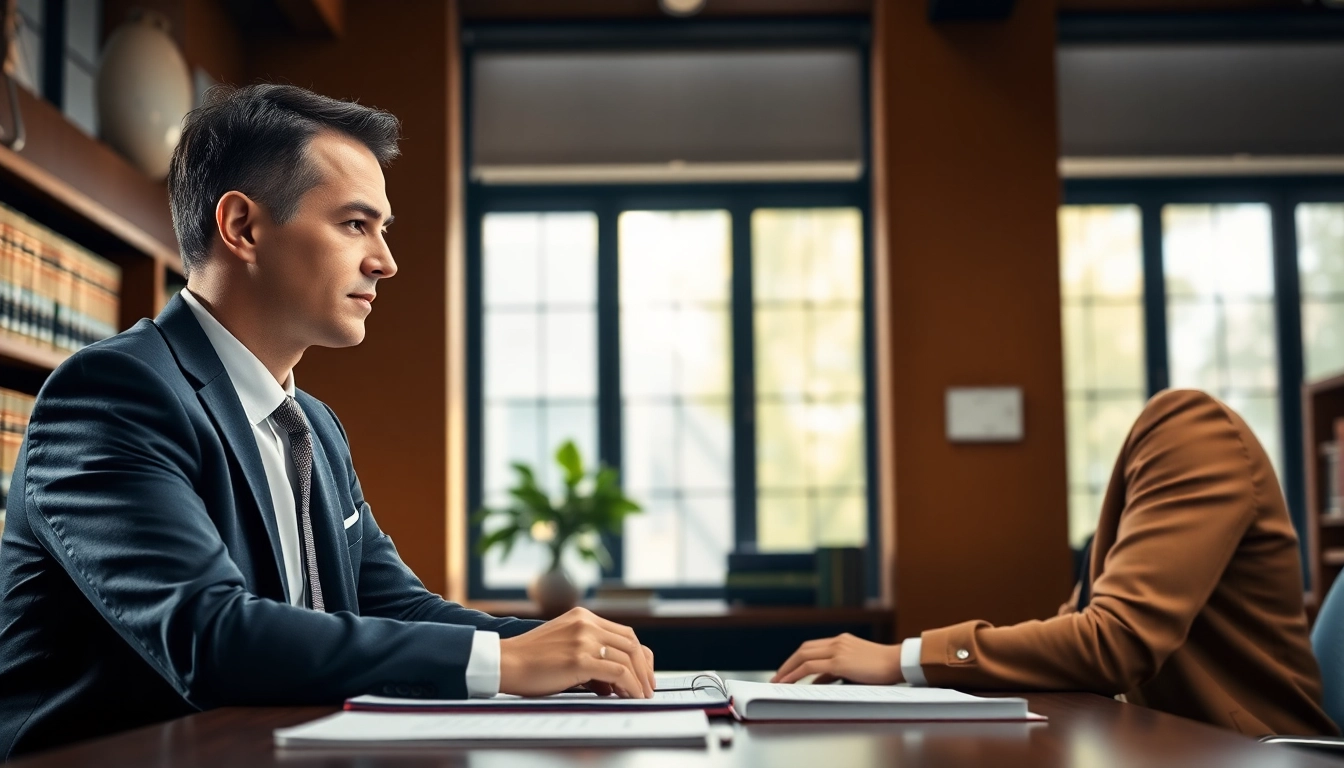 Experienced New York City Personal Injury Lawyer consulting with a client in a professional office.