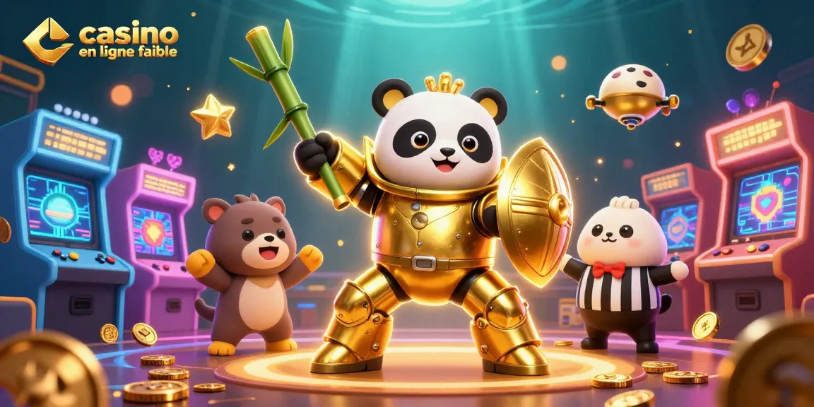 Illustration dynamique avec un panda en armure de combat dans un casino, représentant le casino en ligne fiable.