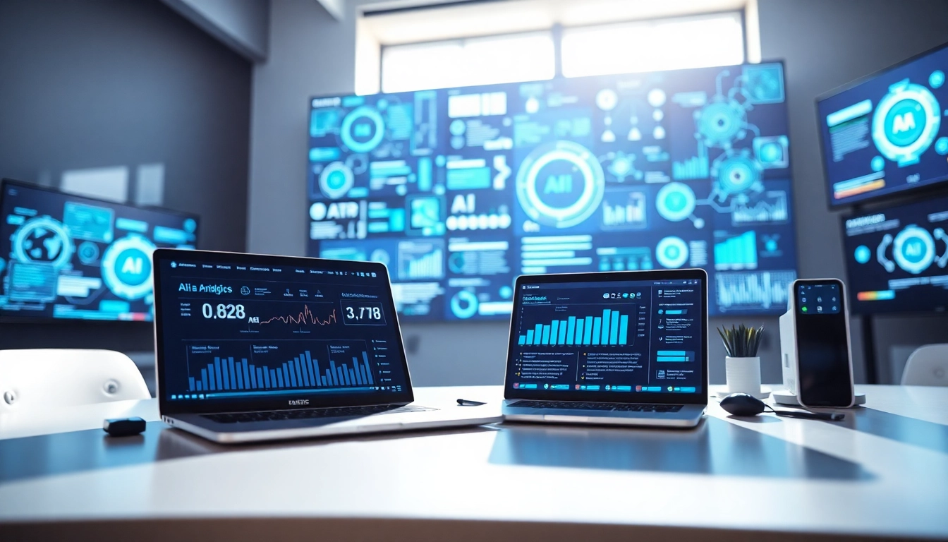 Showcasing ai tools on a futuristic workspace, highlighting innovative technology.