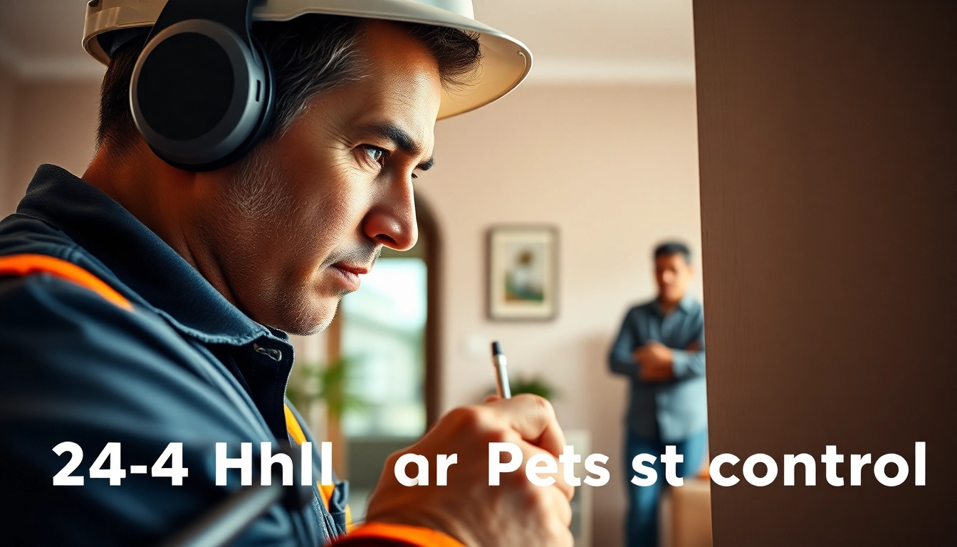 Technician providing 24 hour pest control services in a home environment.
