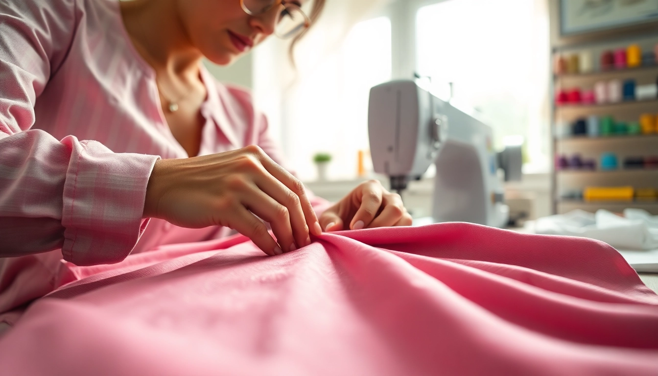 Expert performing dress alterations Nashville with precision and artistry in a professional sewing studio.