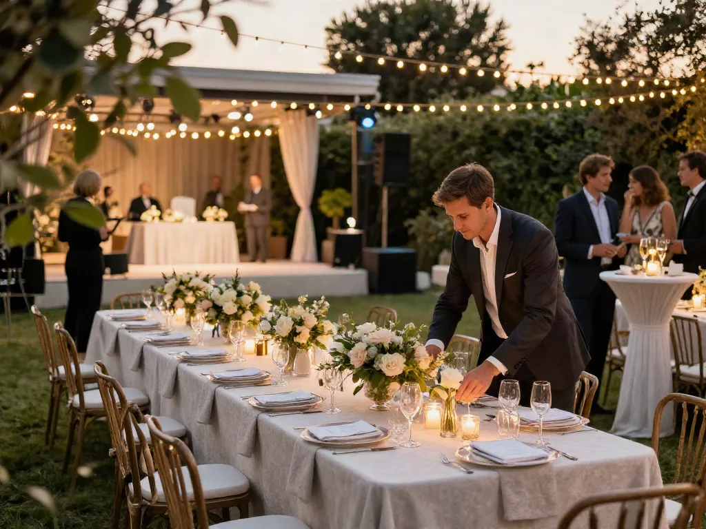 Event rentals beautifully arranged for an outdoor luxury gathering.