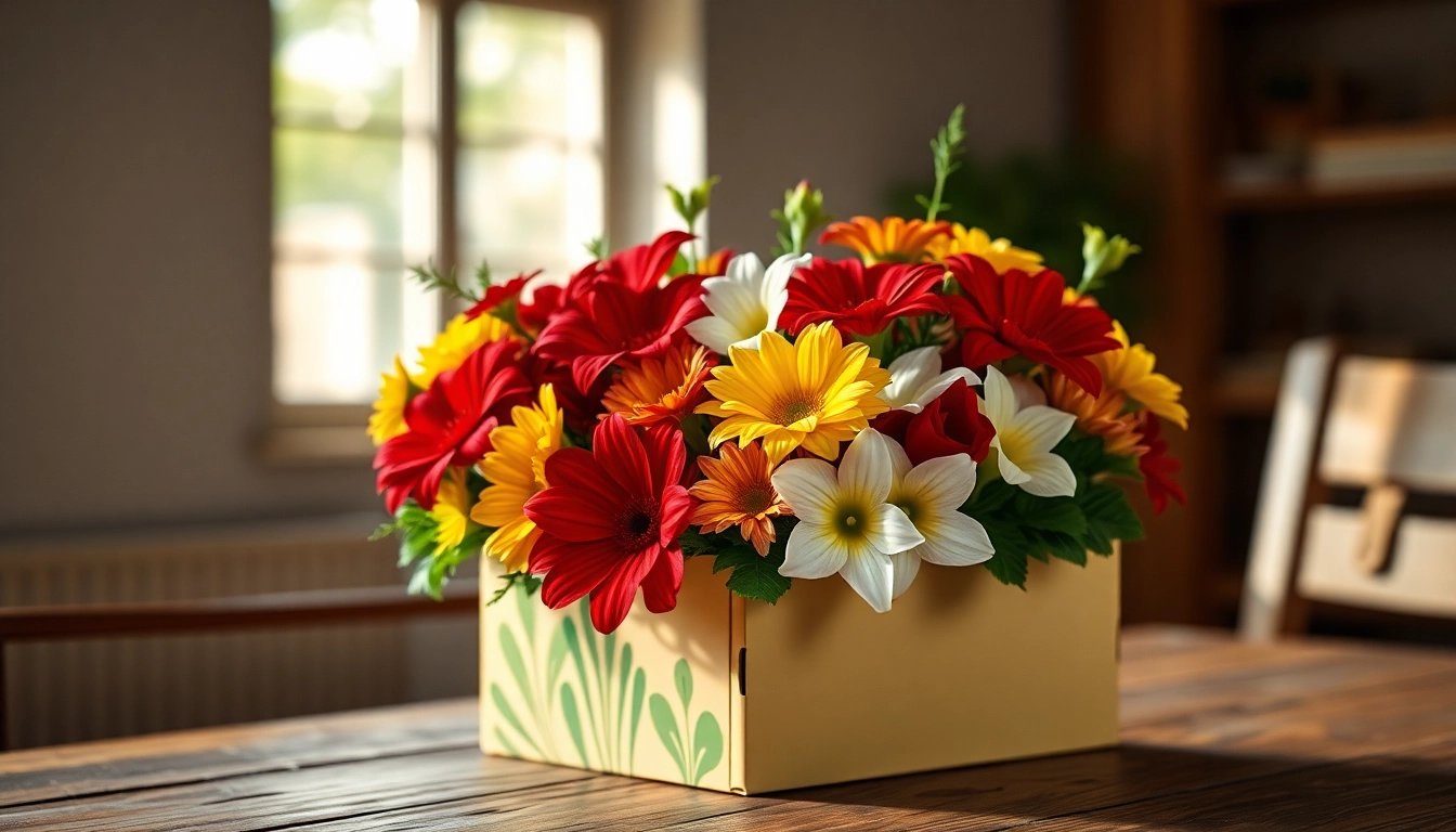 Arrange letterbox flowers in a beautifully crafted box on a wooden table.