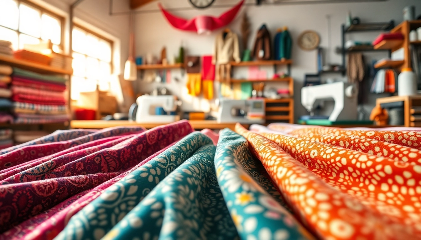 Bekijk wafelstof met diverse kleuren en patronen in een stralende werkplaats.