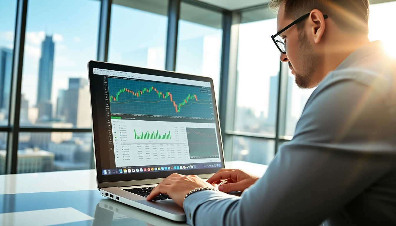 Enhance trading experience with hotforex mt4 on a sleek laptop in a modern office.
