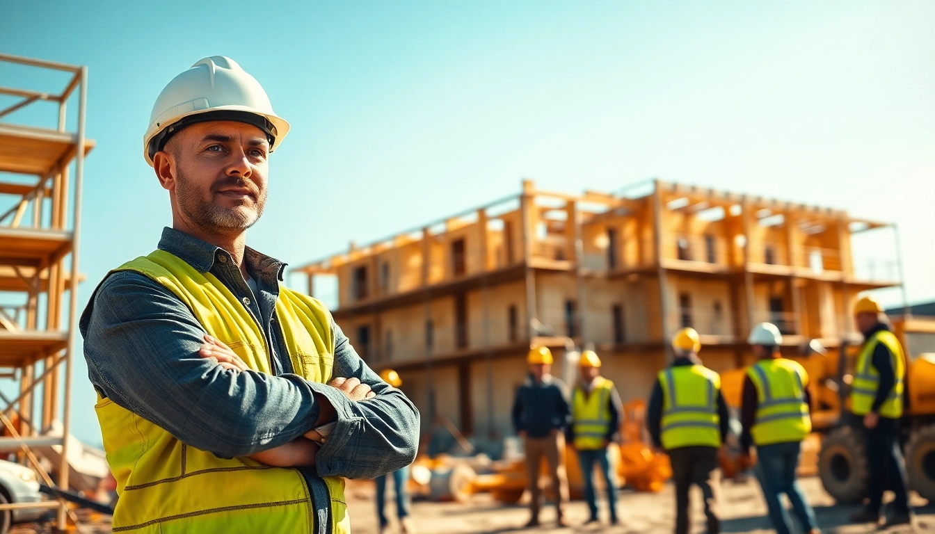 New Jersey General Contractor overseeing a busy construction site with active workers and machinery.