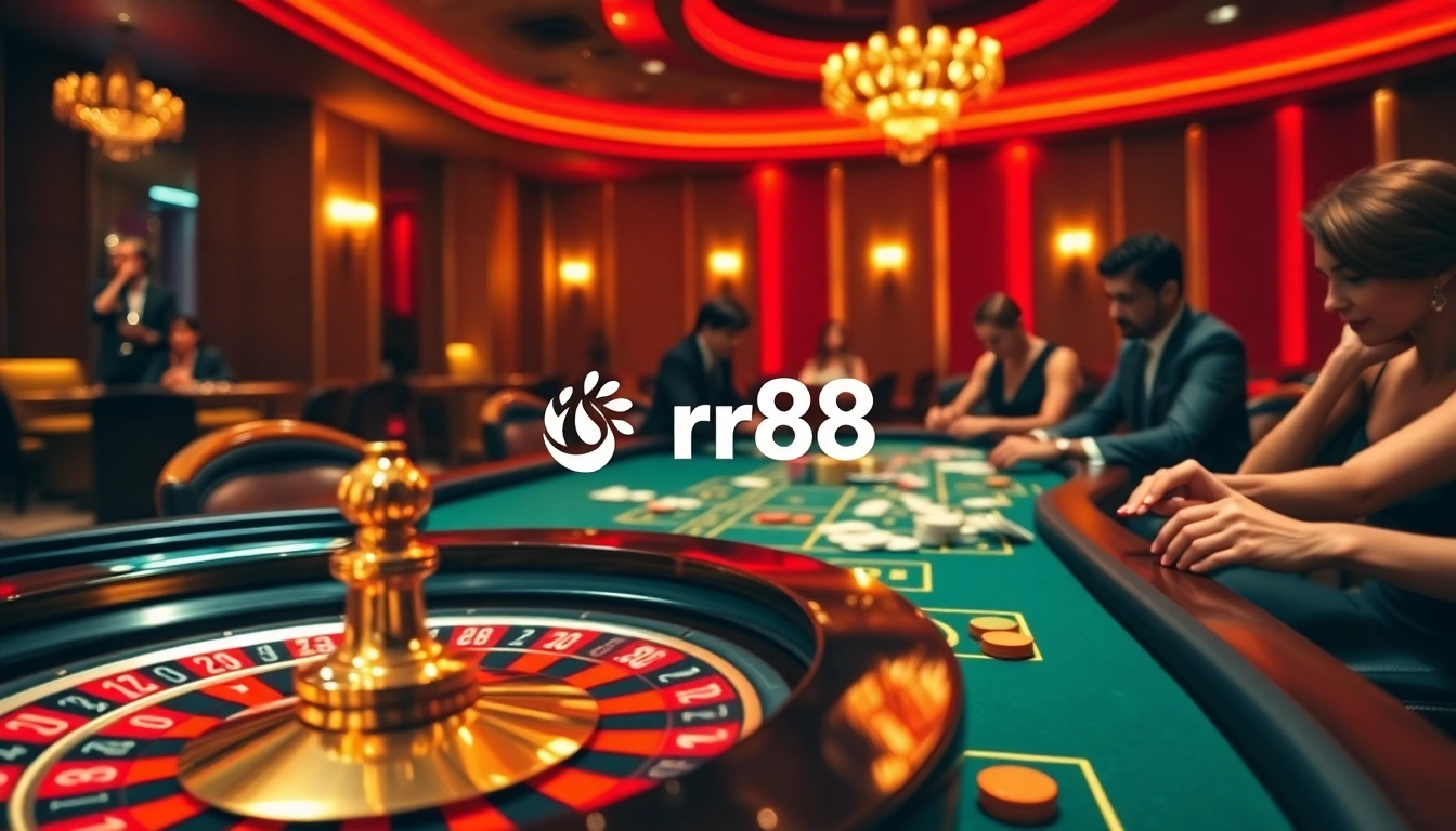 Players engaging in a thrilling game at rr88 casino, showcasing strategy and excitement in a luxurious atmosphere.