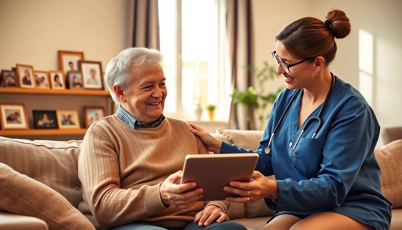 Provide senior care austin tx with a caregiver assisting an elderly person in a warm, inviting home setting.