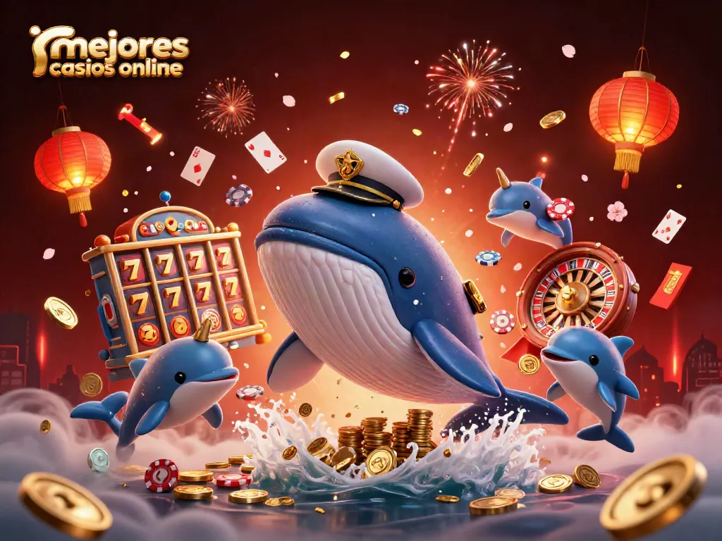 Ilustración de un gran casino en línea, con el mejor entretenimiento, en busca de los mejores casinos online.